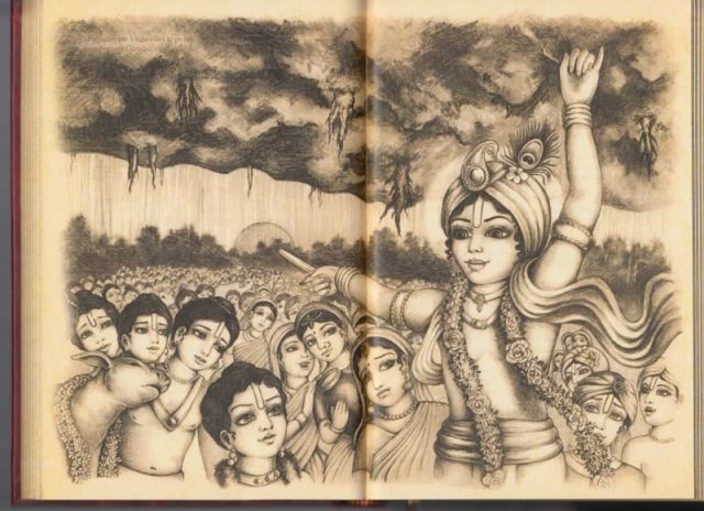 Krishna Lifting Govardhan Hill Picture