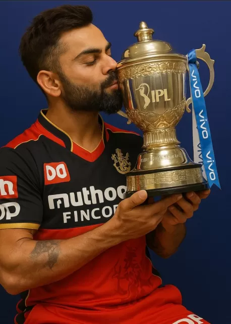 Virat Kohli HD Wallpaper with IPL Trophy 2025