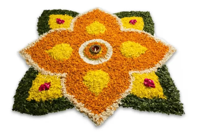 Green and Yellow Flower Rangoli Picture