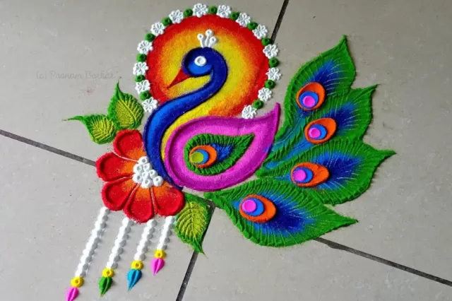  Peacock-Inspired Rangoli  Picture