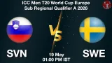 SVN vs SWE Dream11 Prediction, Preview & Updates - <small>Tue, 19 May 01:00 PM IST</small>