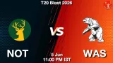NOT vs WAS Dream11 Prediction, Preview & Updates - <small>Fri, 05 Jun 11:00 PM IST</small>