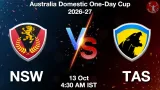 NSW vs TAS Dream11 Prediction, Preview & Updates - <small>Tue, 13 Oct 04:30 AM IST</small>
