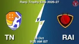 TN vs RAI Dream11 Prediction, Preview & Updates - <small>Mon, 26 Oct 09:30 AM IST</small>