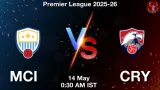 MCI vs CRY Dream11 Prediction, Preview & Updates - <small>Thu, 14 May 12:30 AM IST</small>