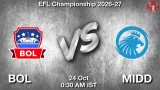 BOL vs MIDD Dream11 Prediction - <small>Sat, 24 Oct 12:30 AM IST</small>
