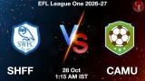 SHFF vs CAMU Dream11 Prediction - <small>Wed, 28 Oct 01:15 AM IST</small>