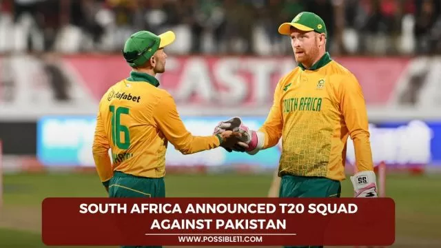 South Africa announced T20 Squad against Pakistan