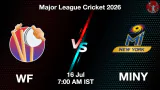 WF vs MINY MLC 2026 Match Preview, Head to Head, Playing XI & AI Prediction